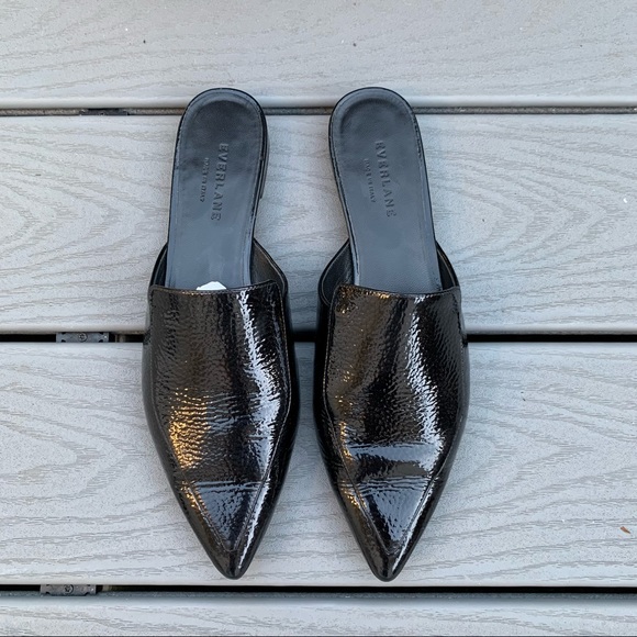 Everlane Shoes - EVERLANE Patent Leather Pointed Toe Slides Black Color Size 9 1/2 EUC Women’s